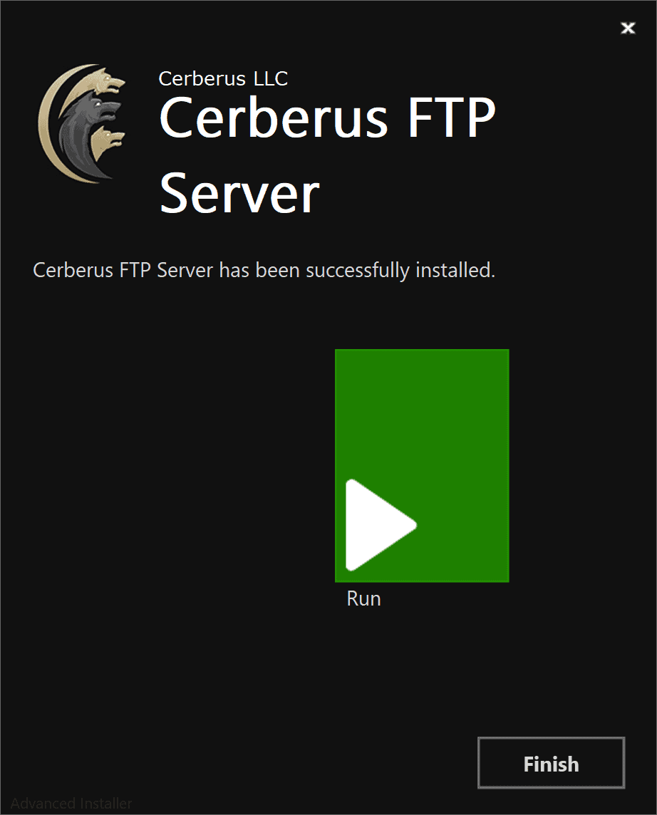 Cerberus FTP Server Installation Complete Page
