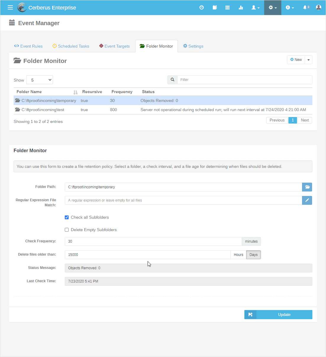 Cerberus FTP Server Folder Monitor