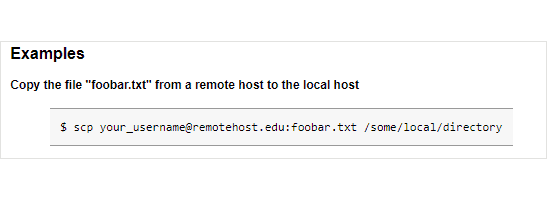 Example of the SCP copy command.
