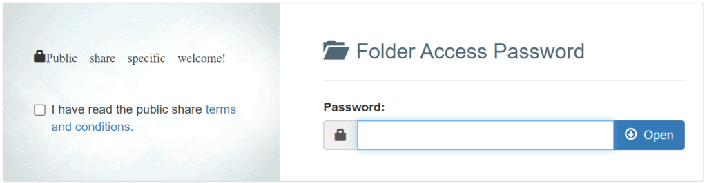 Cerberus FTP Server Public Share Password Access Page