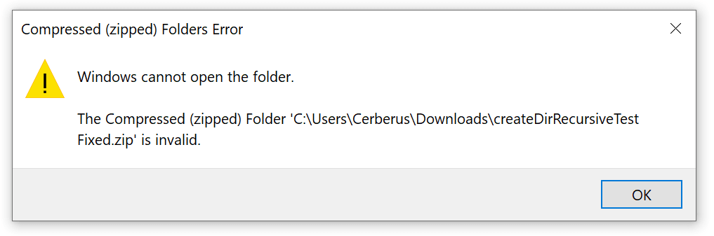 Windows Explorer Zip File Read Error