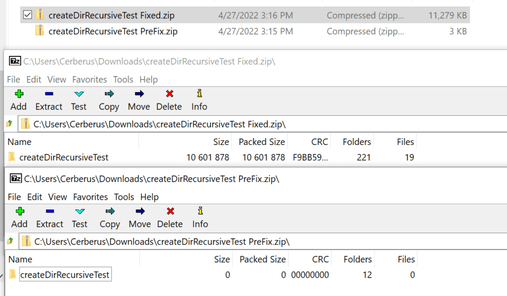Results Of Zipping A Folder, PreFix & Fixed