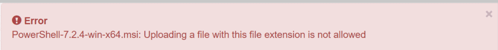 Extension Upload Error Message