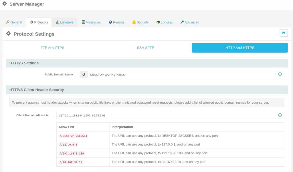Client Domain Allow List Location