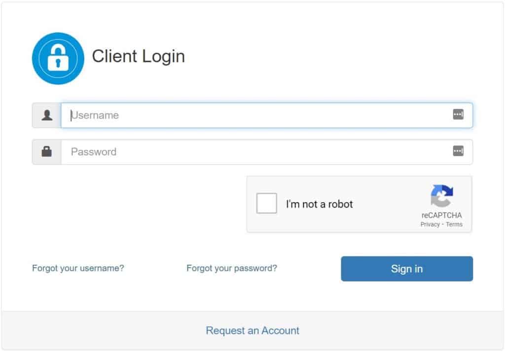 Web Client Login Screen with a Captcha
