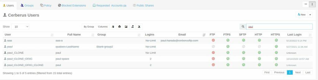 Sorted Cerberus User List by "paul"