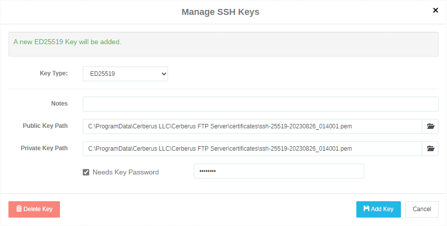 Manage SSH Keys: Add Key