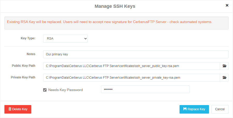 Manage SSH Keys: Replace Key